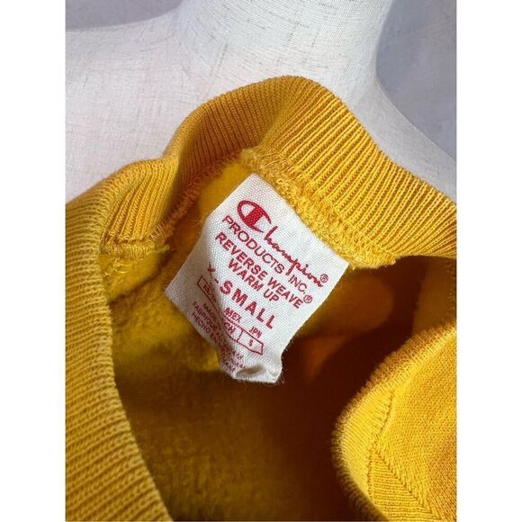 Vintage Style Champion Sweatshirt Womens XS Yellow Reverse Weave Warm Up Pullove - Picture 6 of 7